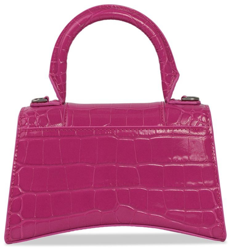 Balenciaga Hourglass XS Croc Embossed Top Handle Bag Pink