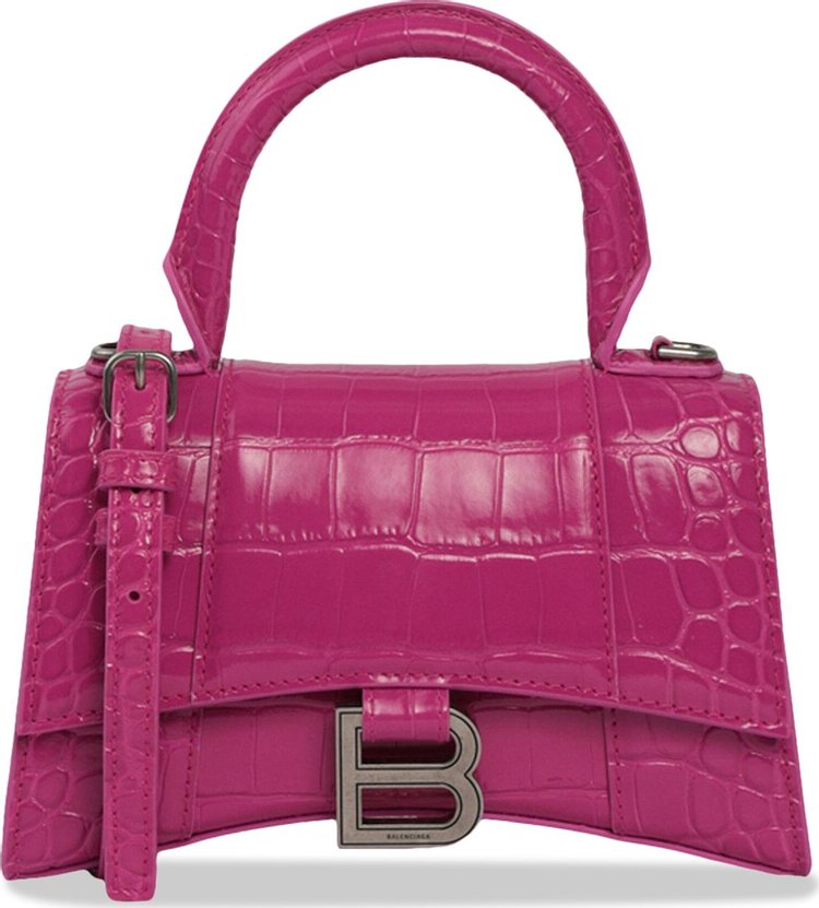 Balenciaga Hourglass XS Croc Embossed Top Handle Bag 'Pink'