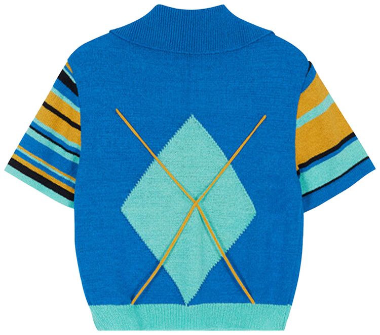 Andersson Bell Argyle Stripe Polo Knit Top Blue