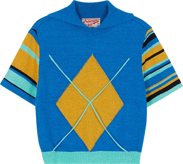 Andersson Bell Argyle Stripe Polo Knit Top 'Blue'