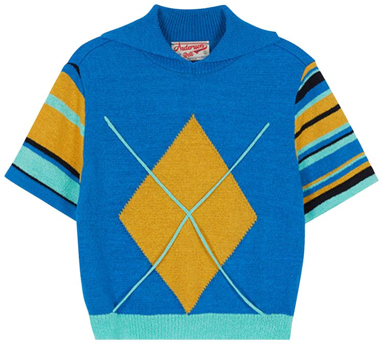 Andersson Bell Argyle Stripe Polo Knit Top Blue