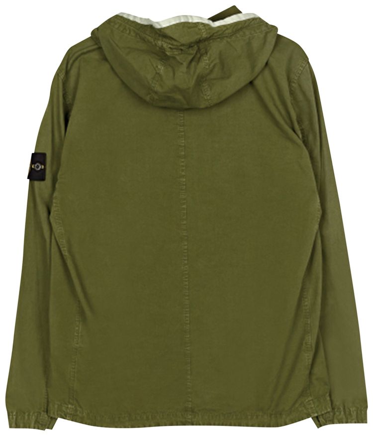 Stone Island Garment Dyed Hooded Shirt Jacket Olive Green