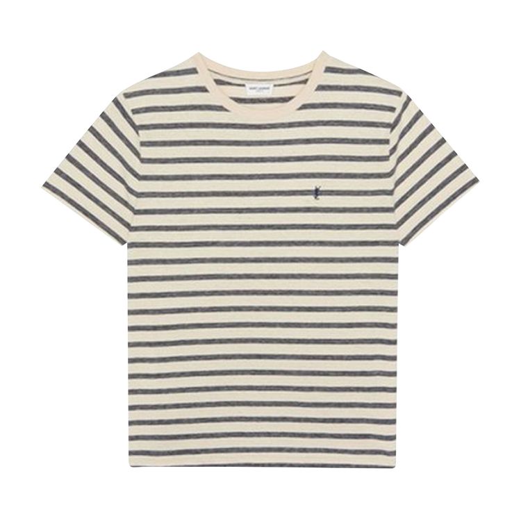 Saint Laurent Striped Monogram T Shirt WhiteBlue