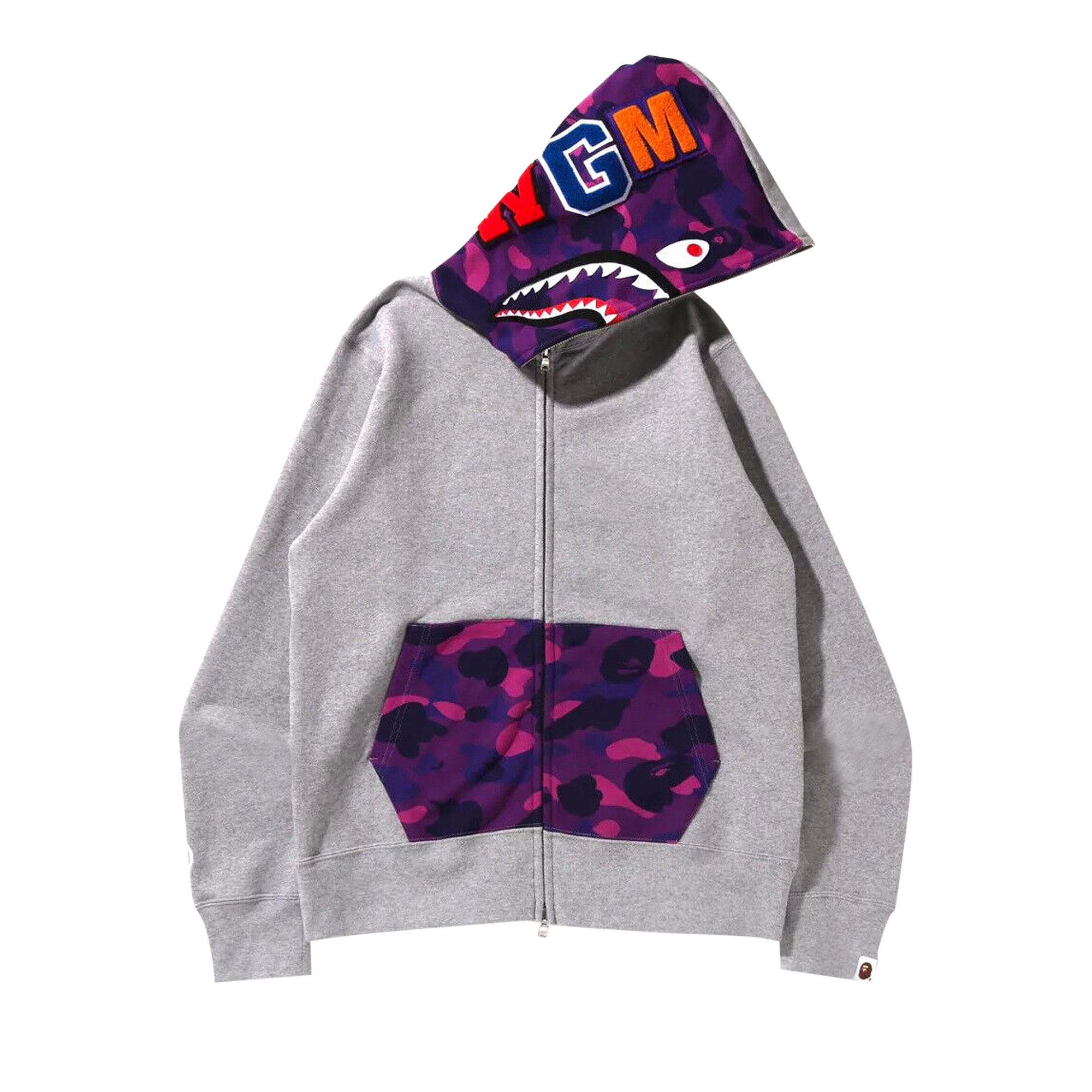 Bape hoodie shark cheap grey