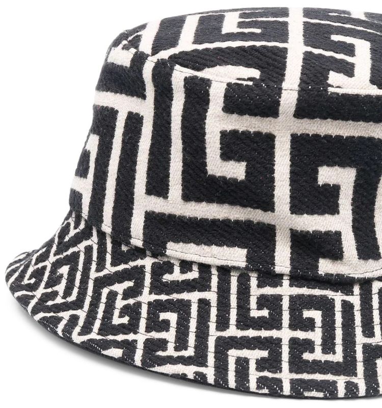 Balmain Canvas Bucket Hat Paris Logo BlackWhite