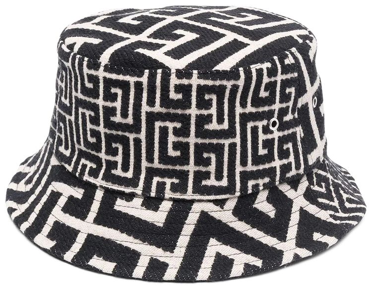 Balmain Canvas Bucket Hat Paris Logo BlackWhite