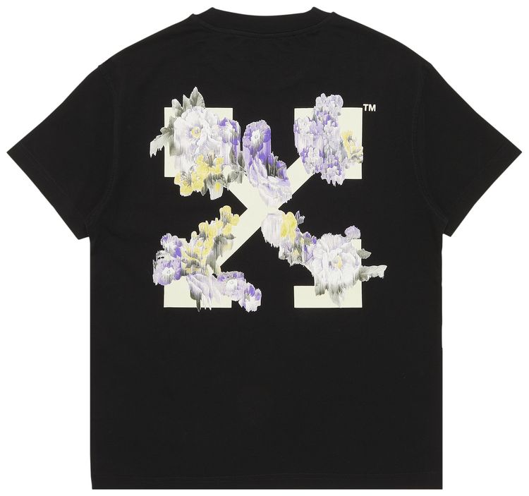 Off White Flower Arrow Casual T Shirt BlackMulticolor