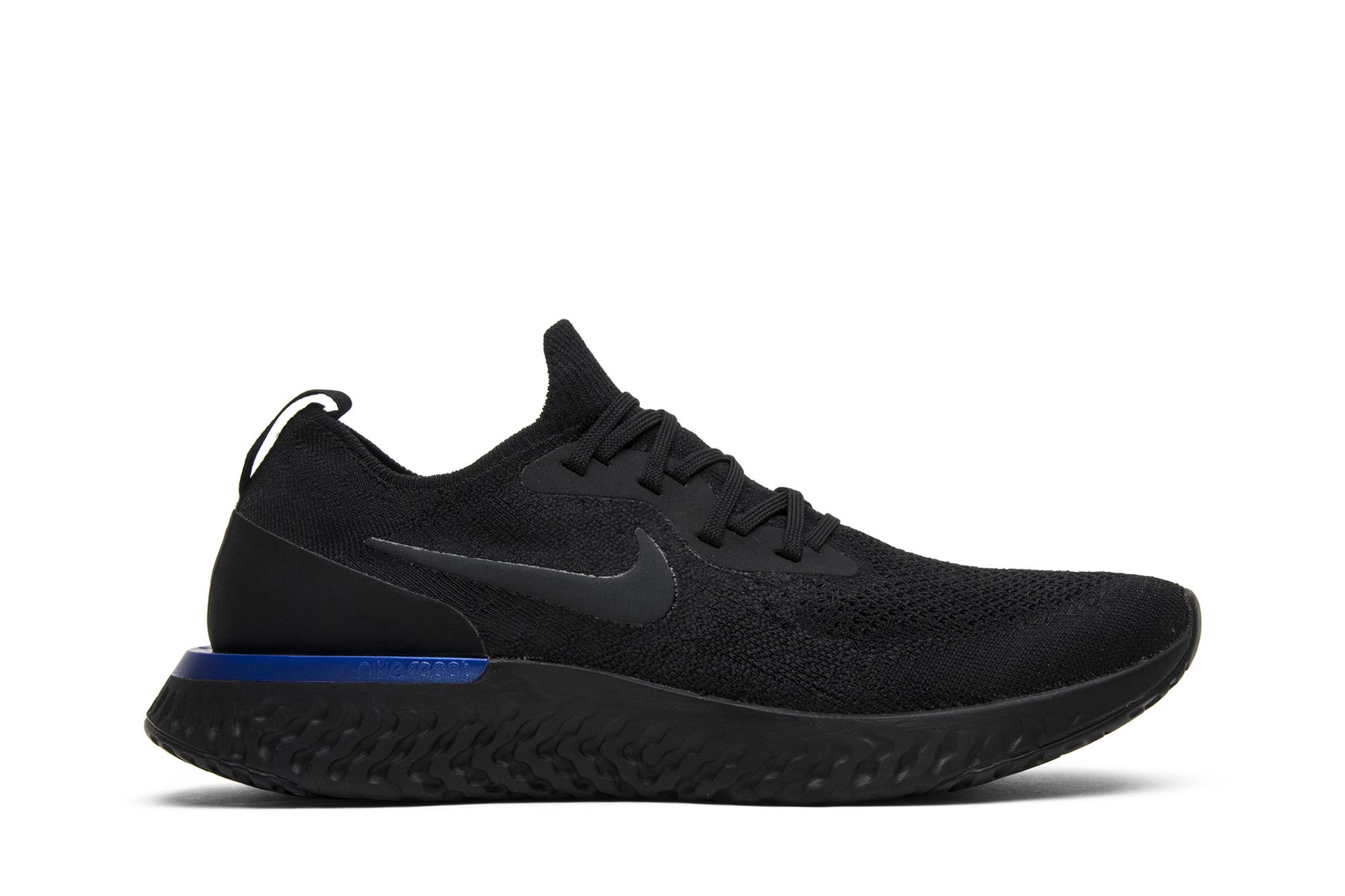 Nike epic react flyknit triple black racer blue clearance