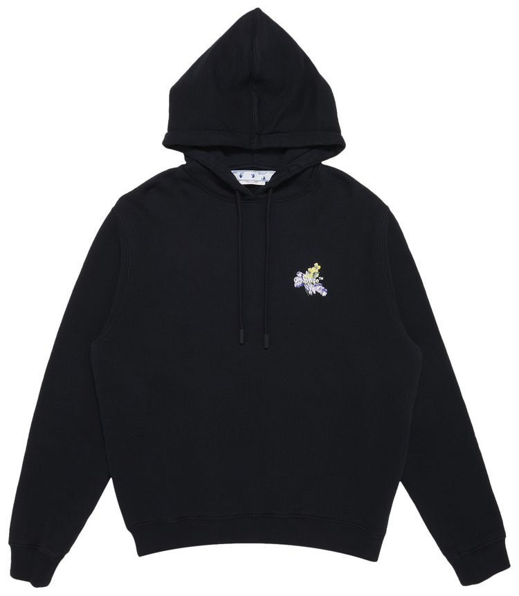 Off White Flower Arrow Printed Hoodie BlackMulticolor