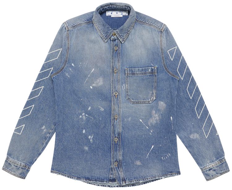 Off White Diag Outline Paint Denim Shirt Vintage BlueWhite