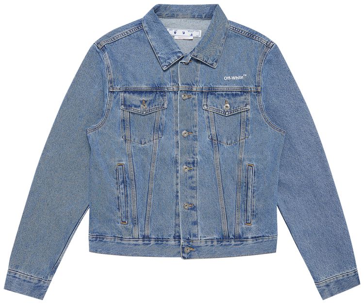 Off White Diag Tab Slim Denim Jacket BlueWhite
