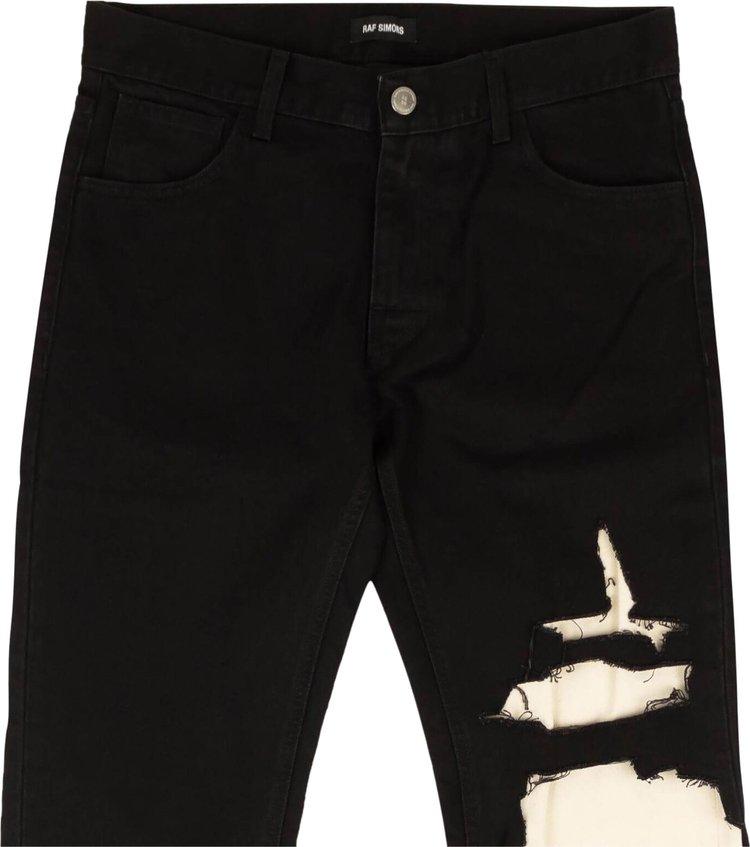 Raf Simons Slim Double Destroyed Denim Jeans Black