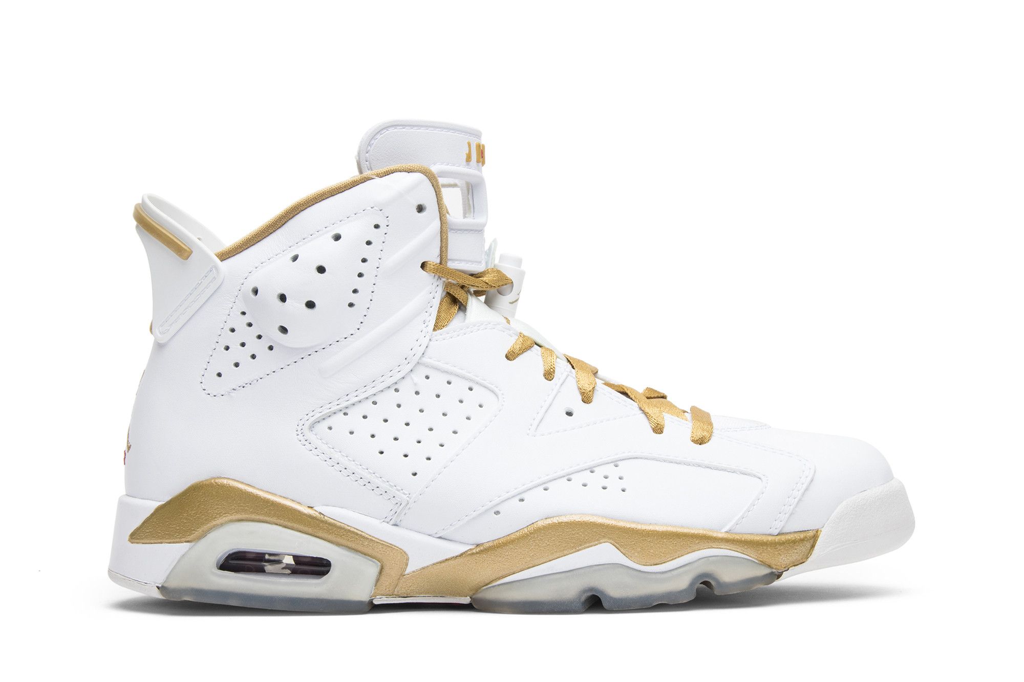 gold and white jordan 6s