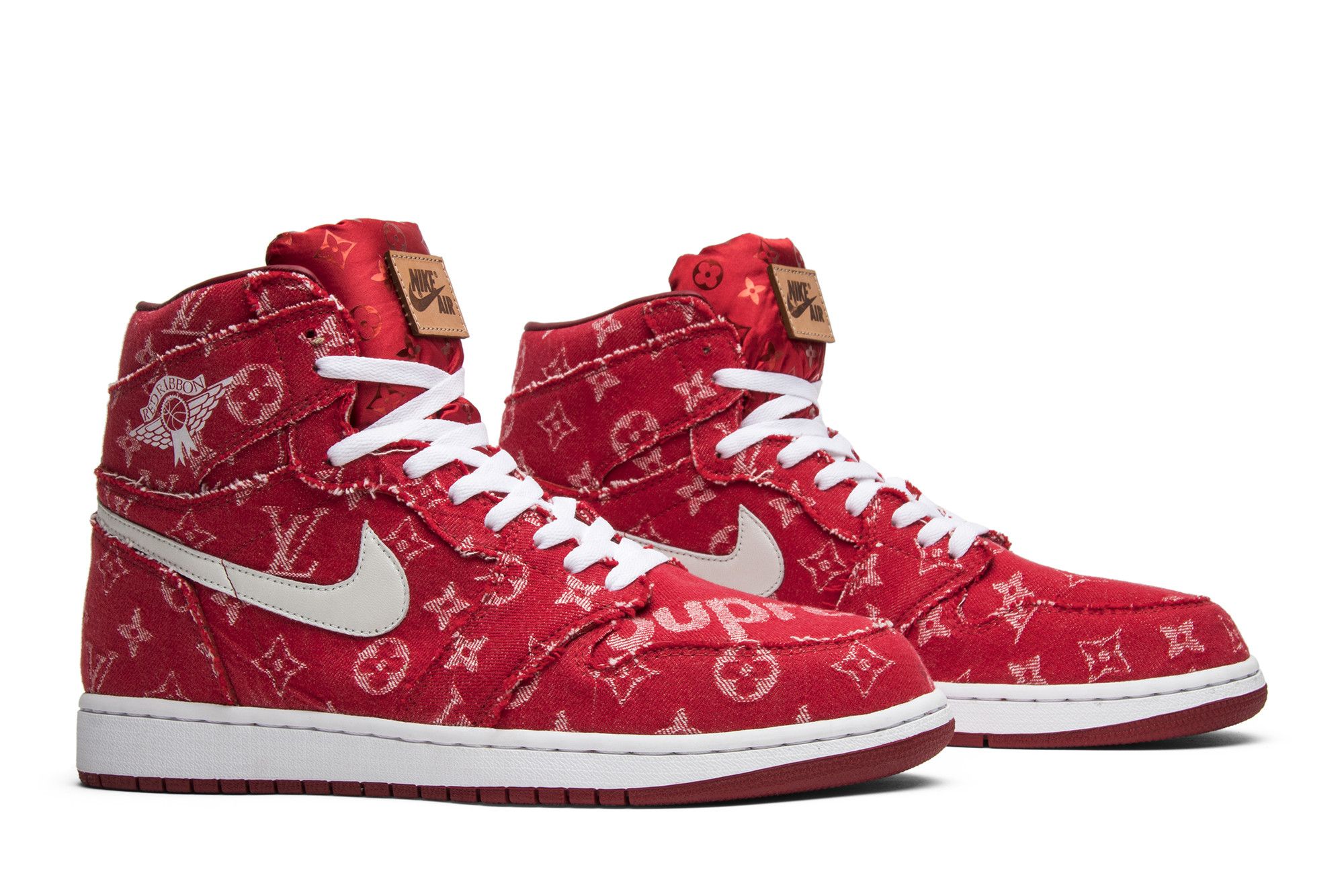 Buy Red Ribbon Recon x Air Jordan 1 Retro High Supreme Louis Vuitton Custom 555088 103 SLV GOAT
