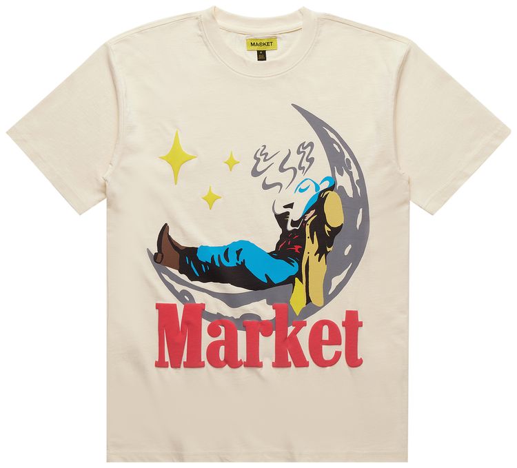 Market Man On Moon T Shirt Cream