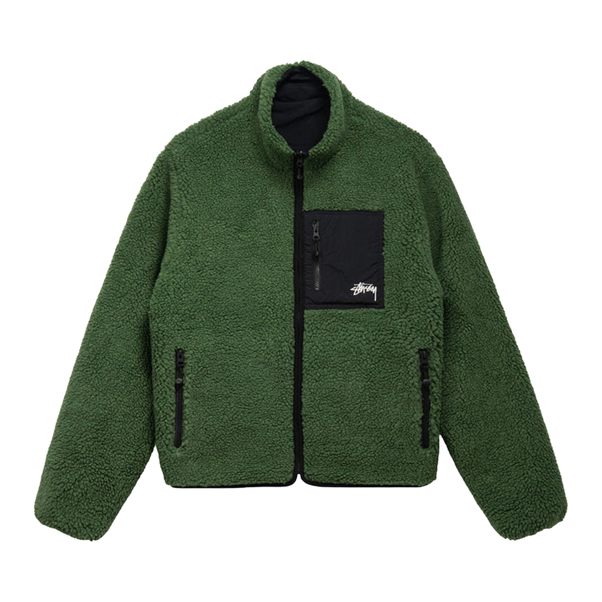 Size l Stussy 8 Ball Sherpa Jacket 'Green'