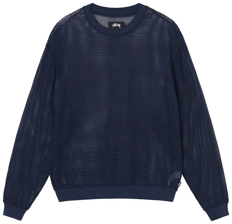 Stussy Cotton Mesh Long Sleeve Crew Navy