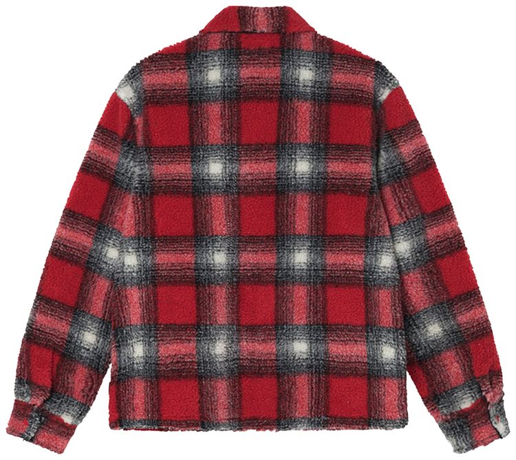 Stussy Shadow Plaid Sherpa Zip Shirt Red