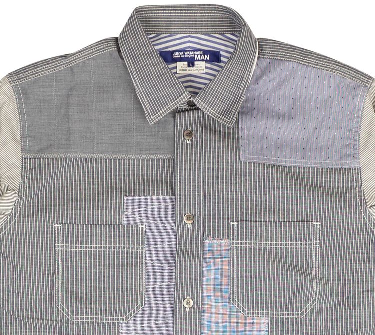 Junya Watanabe MAN Patchwork Chambray Shirt Blue Stripe Patchwork