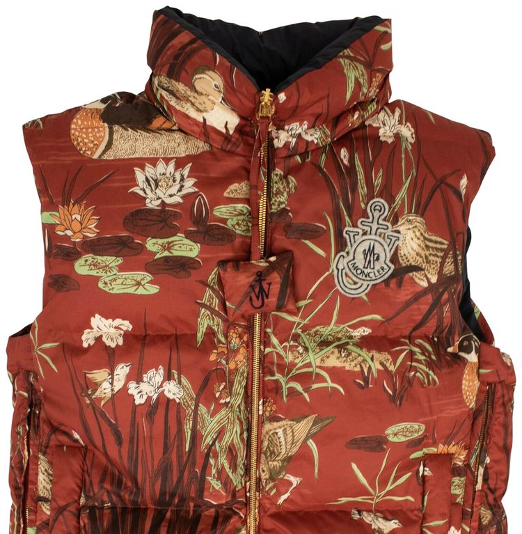 Moncler Long Bird Print Gilet Red