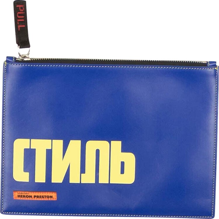 Heron Preston Leather Logo Document Patch Pouch Blue