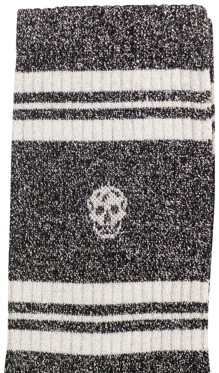 Alexander McQueen Sparkly Striped Skull Socks Black