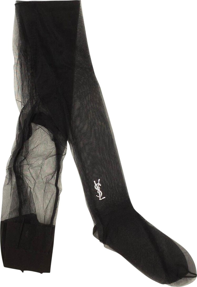 Saint Laurent Sheer Jewel Logo Tights Black