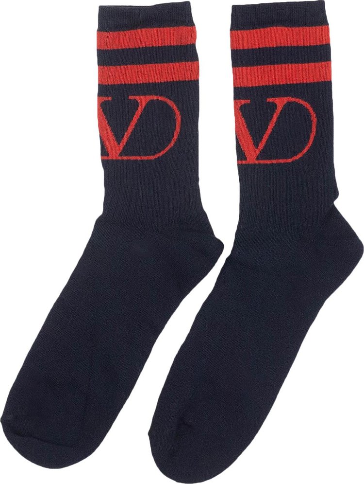 Valentino Ribbed Logo Socks 'Blue/Red'