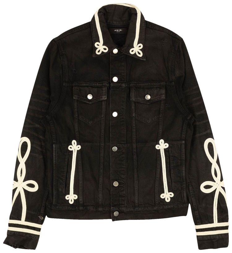 Amiri Rough Roping Embroidered Trucker Jacket Black