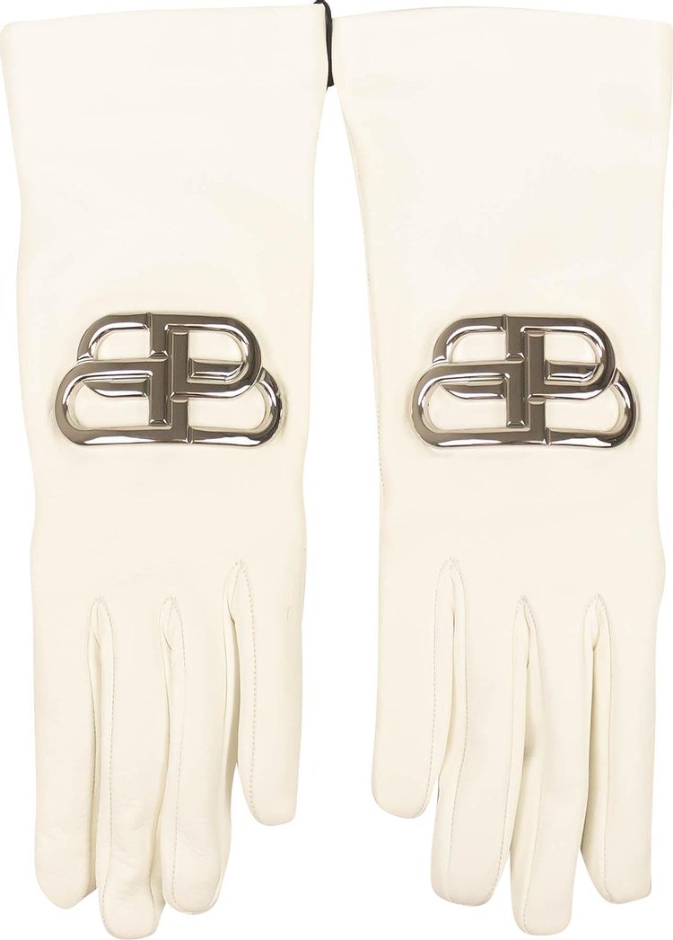 Balenciaga Leather Giant Bb Metal Logo Gloves 'White'
