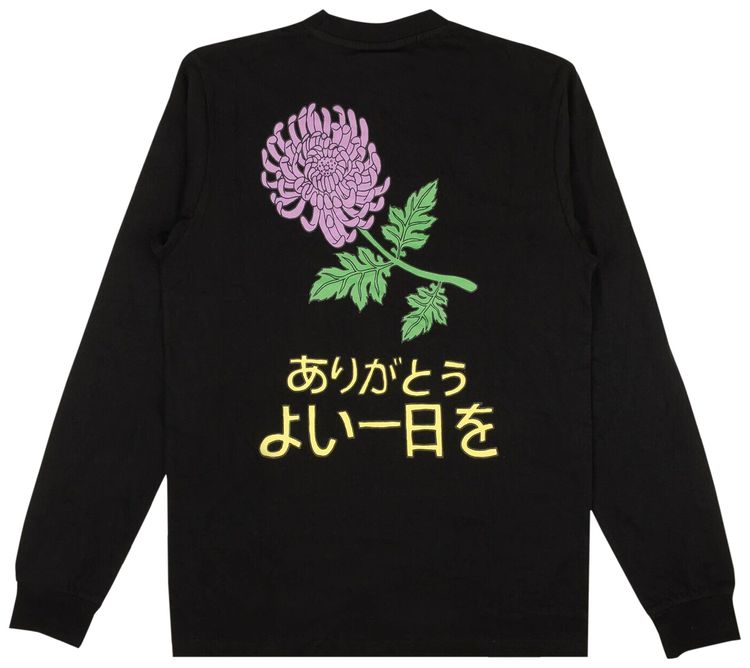 Chinatown Market Long Sleeve Japanese Flower T Shirt Black