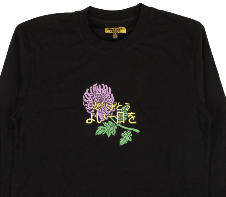 Chinatown Market Long Sleeve Japanese Flower T Shirt Black