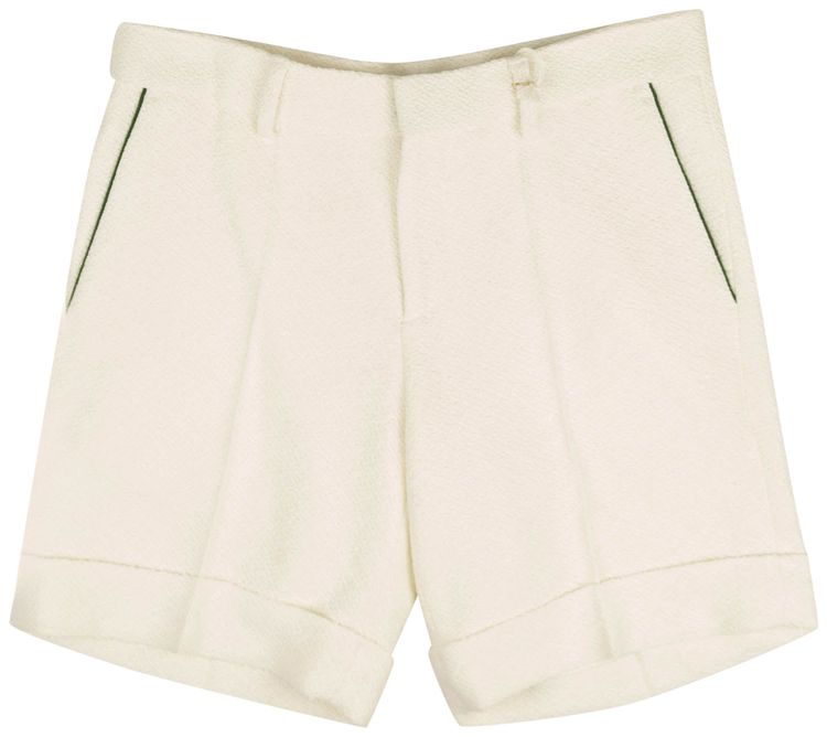 Casablanca Linen Wool Crepe Piped Tennis Shorts Offwhite