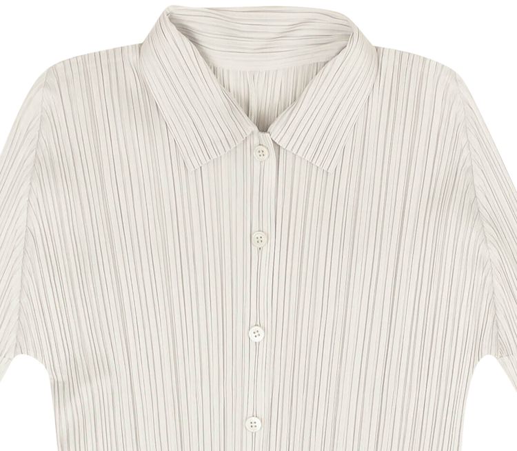 Issey Miyake Pleated Button Down Long Sleeve Top Grey