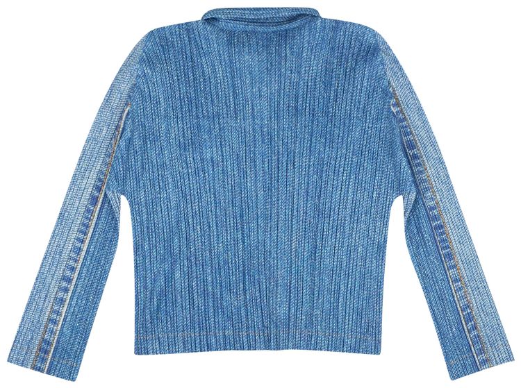 Issey Miyake Two Tone Pleated Long Sleeve Button Shirt Blue