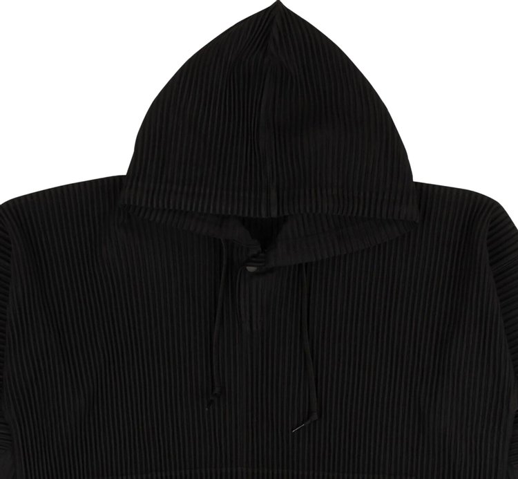 Issey Miyake Pleated Pullover Hoodie Sweatshirt Black