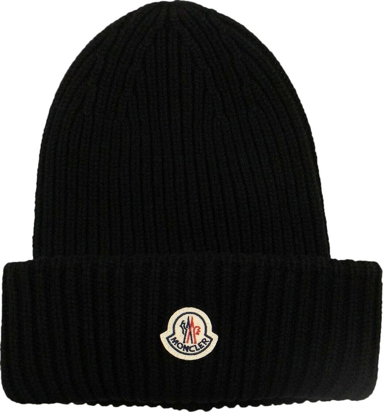 Moncler Wool Logo Patch Beanie Hat 'Black'