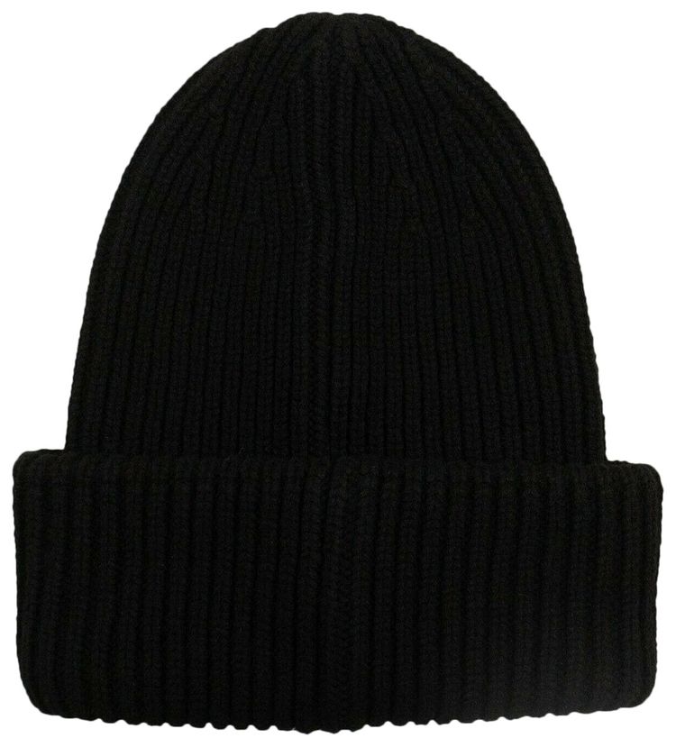 Moncler Wool Logo Patch Beanie Hat Black