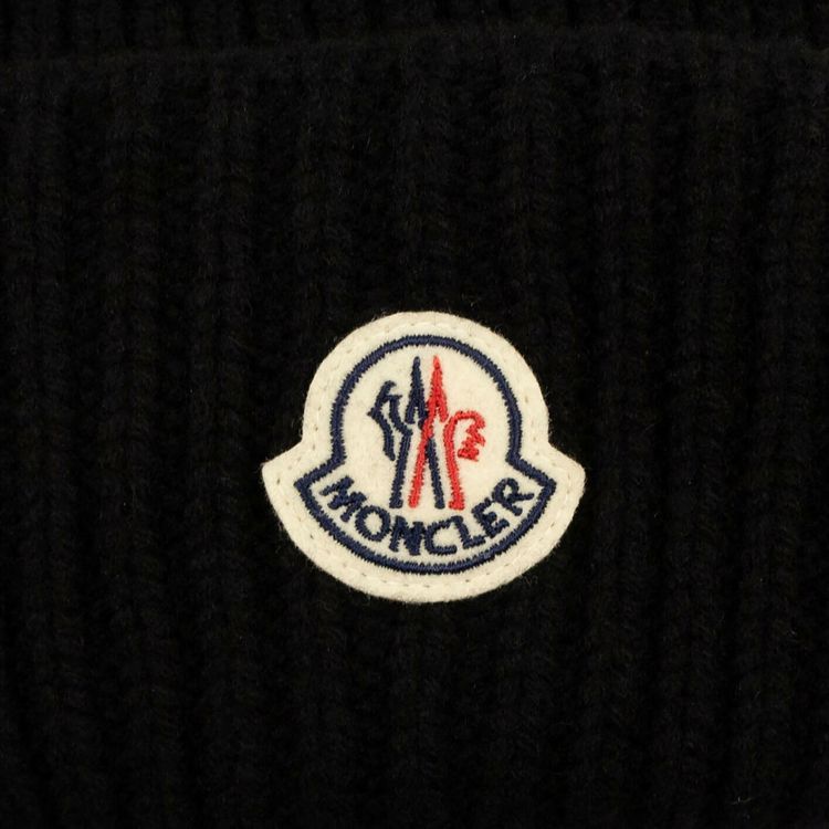 Moncler Wool Logo Patch Beanie Hat Black