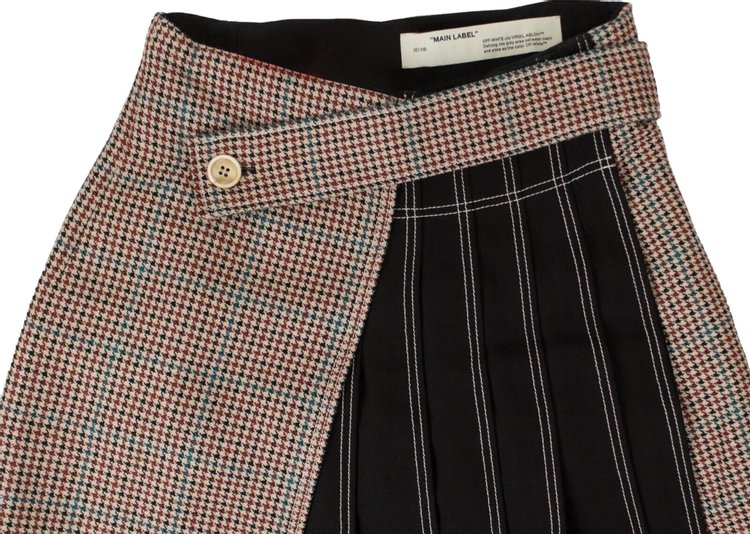 Off White Check Asymmetrical Skirt Multicolor