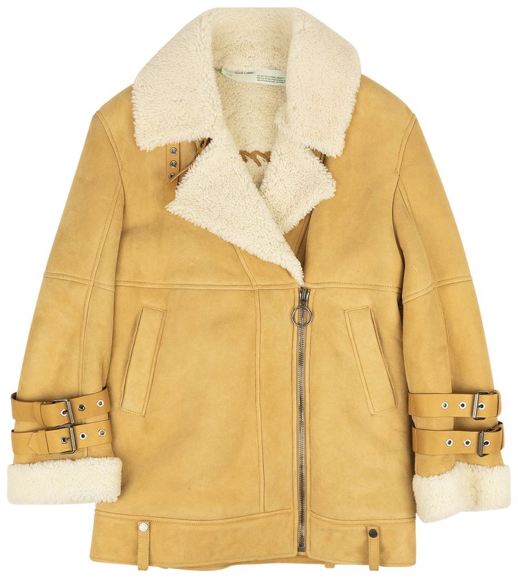Off White Suede Fur Biker Coat Cream