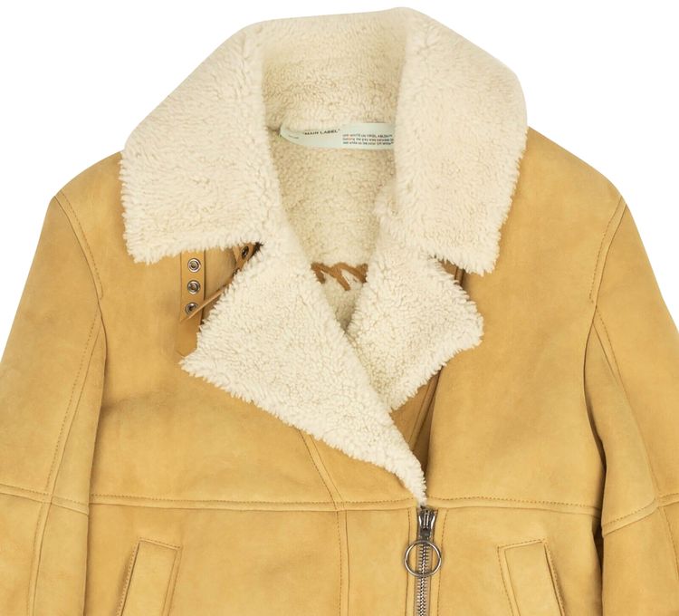 Off White Suede Fur Biker Coat Cream