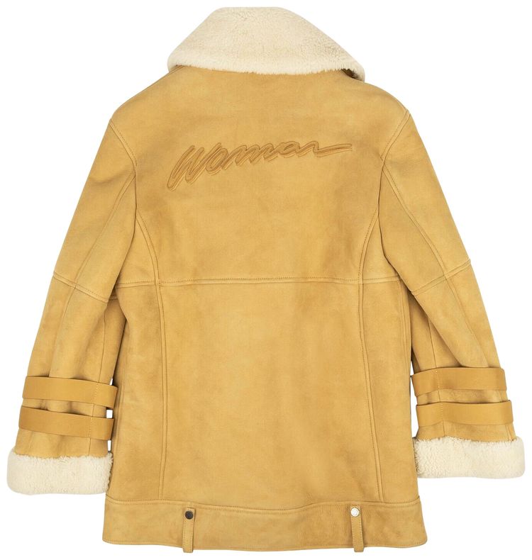 Off White Suede Fur Biker Coat Cream