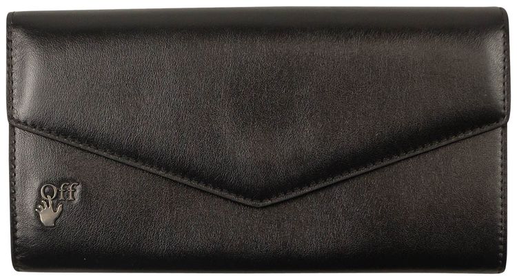Off White Leather Hand Long Wallet Black