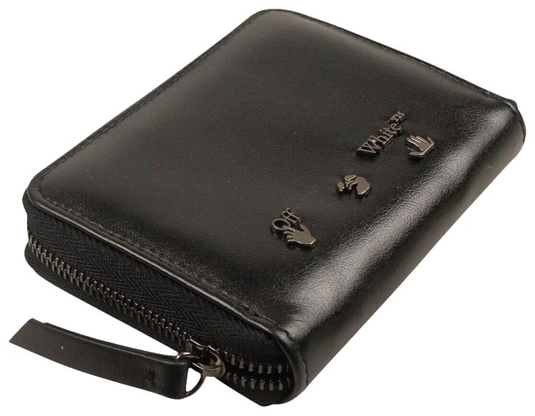 Off White Leather Zip Wallet Black