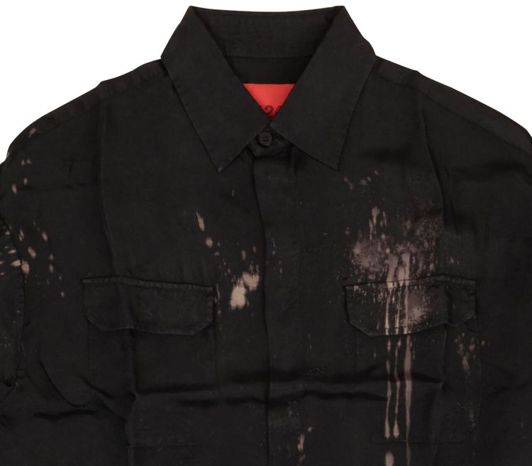 424 Bleached Long Sleeve Button Down Shirt Black