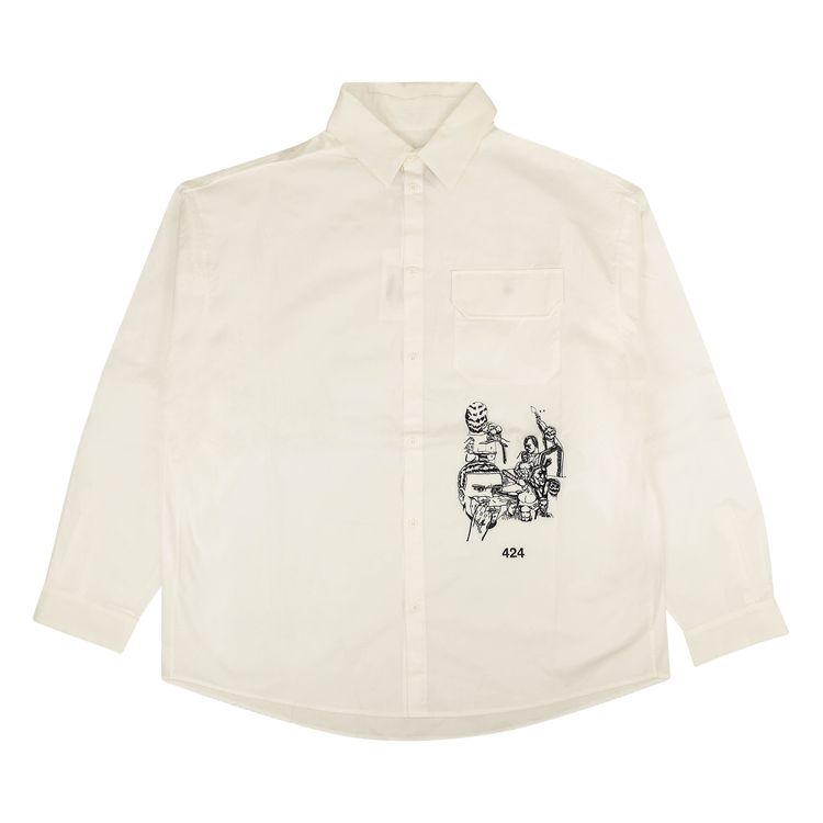 424 Psycho Embroidered Button Down Shirt White