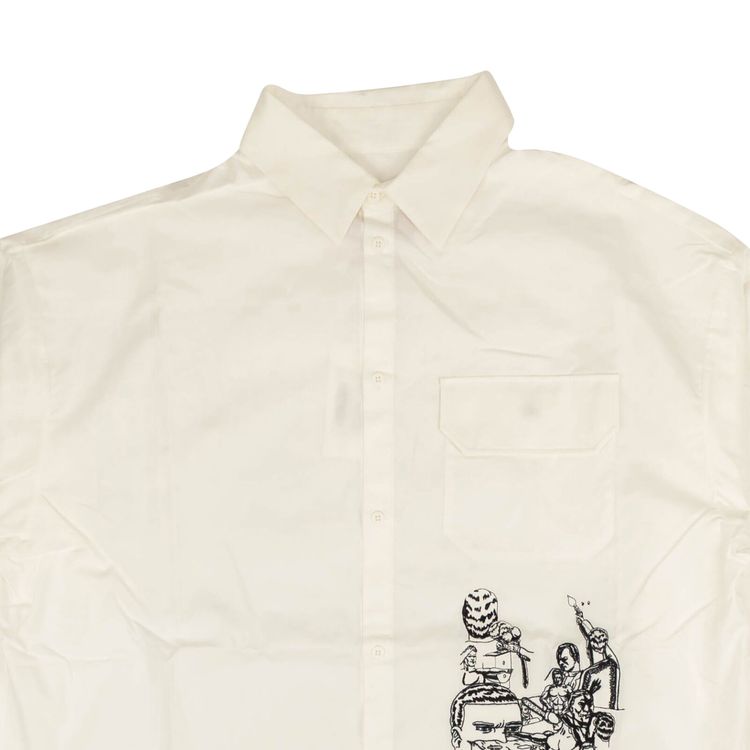 424 Psycho Embroidered Button Down Shirt White