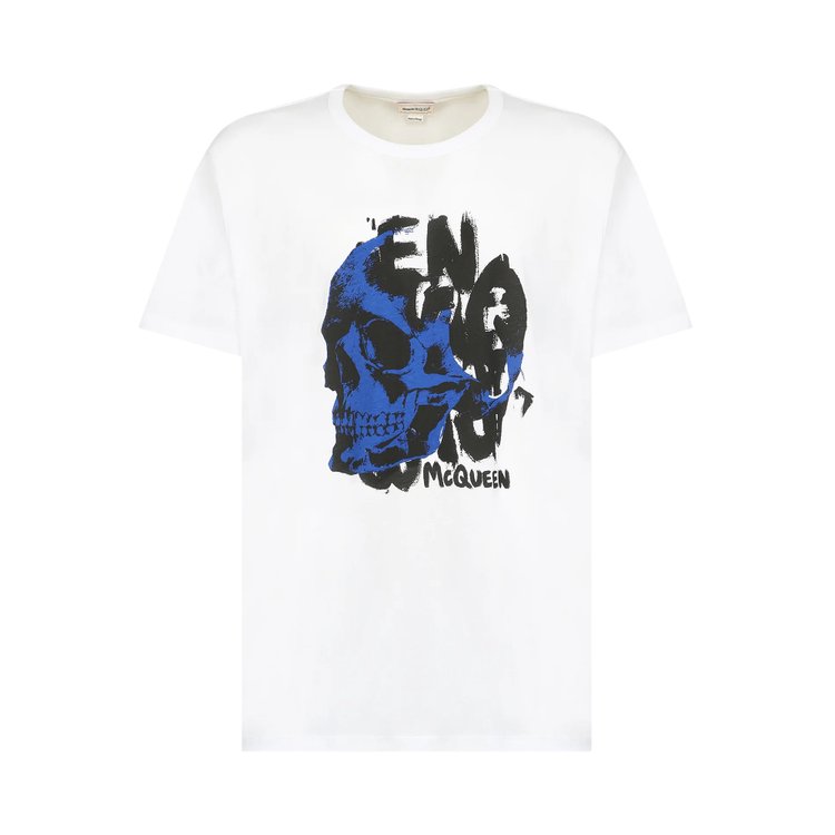 Alexander McQueen Graffiti Print T-Shirt 'White/Ultramarine'