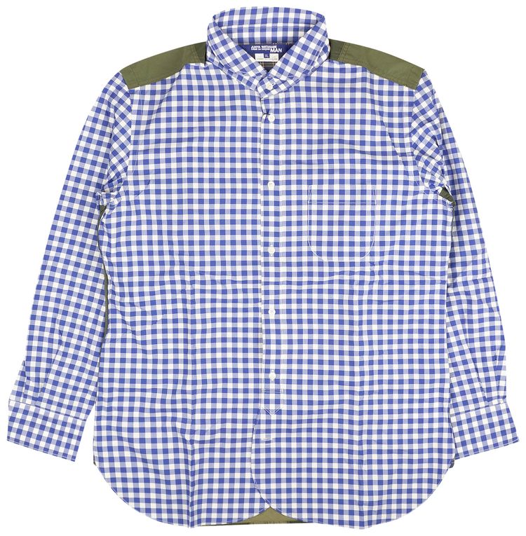 Junya Watanabe Gingham Camo Cotton Nylon Shirt BlueOlive